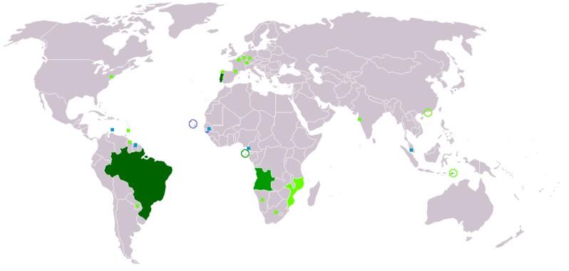 葡萄牙语国家队分布图